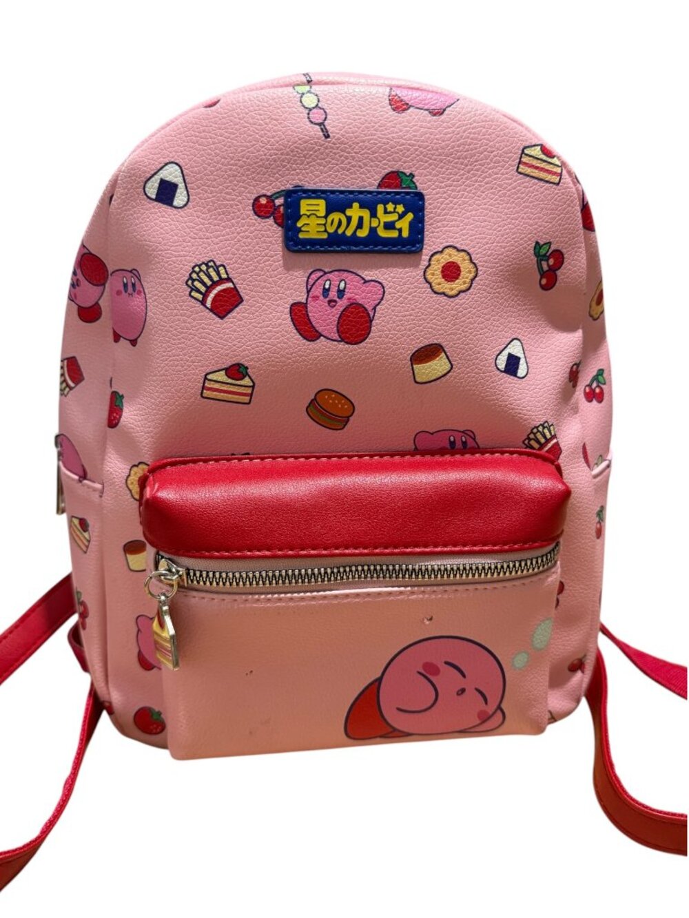 Bioworld Kirby Pink Food Print Mini Backpack Red Accents